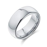 Plain Simple Wide Dome Black Or Silver Couples Titanium Wedding Band Ring For Men For Women Comfort Fit 8MM Size 5-14