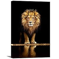 Lion Animal Canvas Print Wall Art Honorable and confident With Crown Black and Gold Framed and Stretched Pictures for Living Room Bedroom Home Office Wall Decor Artwork,Bedroom Decor for Men Gift