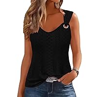 Tank Tops for Women 2024 Trendy Sexy Casual Solid Color V Neck Cute Summer Tops Sleeveless Lace T Shirts