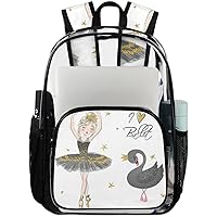 Ballet and Black Swan Clear Backpack Heavy Duty Transparent Bookbag for Women Men See Through PVC Backpack for Security, Work, Sports, Stadium