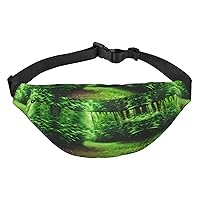 Green Nature Adjustable Belt Hip Bum Bag Fashion Water Resistant Hiking Waist Bag for Traveling Casual Running Hiking Cycling