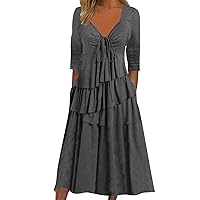 Womens Summer Dresses Ladies fibreDress Casual Loose Dress Crew Loose Flowy Ruched Dresses(GY1,Large)
