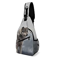 Chest Bag Sling Bag for Men Women Wolf on The Mountain Sport Sling Backpack Lightweight Shoulder Bag for Travel