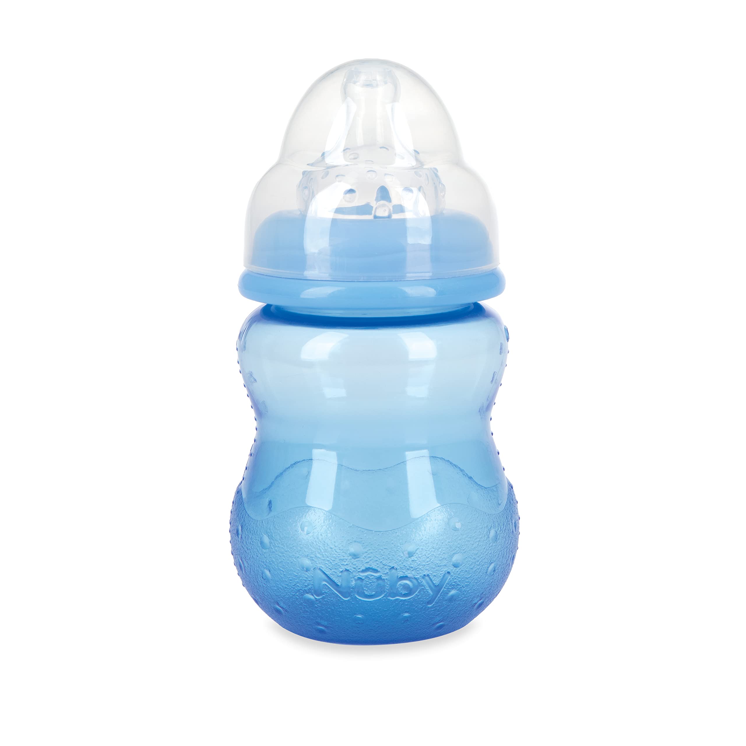 Nuby 3 Pack Non-Drip Wide Neck 8oz Vari-Flow Bottles, Soft Silicone Nipples, BPA Free, 0+M, Blue, Green, Aqua