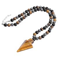 TUMBEELLUWA Crystal Arrowhead Pendant Necklace with Bead Chain Healing Stone Point Arrow Amulet Jewelry for Men Women