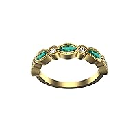 Marquise Natural Emerald And Diamond Wedding Engagement Band Ring 0.70 Ctw Emerald