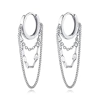 Solid 925 Sterling Silver Chain Drop Earrings Hoop for Women Teen Girls Hoop Earrings Tassel Chain Huggie Dangle Earrings
