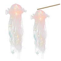 Naisicore Jellyfish Lanterns, 2pcs 55cm/21.6inch Glitter Iridescent Jellyfish Hanging Lantern, Girls Room Hanging Decor for Ocean Birthday Wedding Bridal Baby Shower Party Supplies (Pink)
