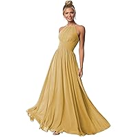 Women's Long Halter Chiffon Bridesmaid Dresses A-Line Sleeveless Pleated Wedding Guest Party Evening Dress 2024
