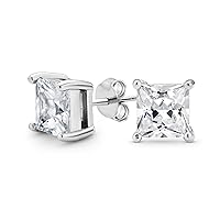 Square Cubic Zirconia Solitaire Princess AAA CZ Stud Earrings For Women Men 14K Gold Plated Sterling Silver 5 6 7 8MM