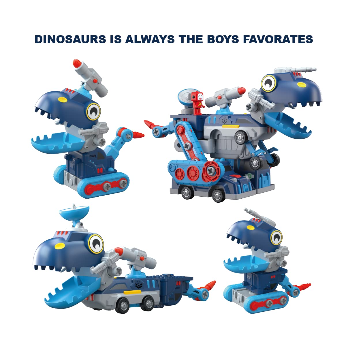 Toys for 5+ Year Old Boys, Take Apart Dinosaur, Magnetic Building Blocks Vehicles Play Set, 5 in 1 Cars & Trucks Transform Into Robot Dino T-rex, Engineering STEM Toys & Gifts for Boys & Girls