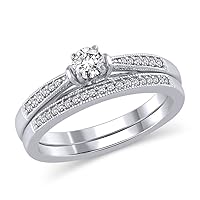 0.33 Cttw Diamond Vintage-Style Bridal Rings Set in 14K White Gold (HI/I2)
