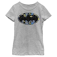 DC Comics Men's Little, Big Batman Logo Comic Fill Girls Short Sleeve Tee Shirt