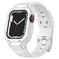 Compatible for Apple Watch 9 Band with Case, Shockproof Soft TPU Sport Watch Bands Wrist Strap with Protective Bumper Cover for iWatch Ultra SE Series 9 8 7 6 5 4 3 2 1