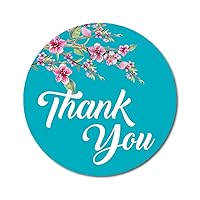 Round Apple Blossom Thank You Turquoise Blue Stickers 1.6 Inches Envelope Seals-45 Pcs
