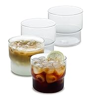 INSETLAN Vintage Glassware Set of 4, Stackable Colored Drinking Glass Cups, Premium Glass Tumbler for Hot & Cold Beverages, Water, Soda, Milk, Juice (Transparent)
