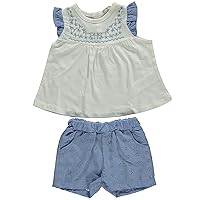 Baby Girl 2-Piece Top and Shorts Set, 100% Cotton Clothing Set for Girls, Embroidered Outfit for Toddler