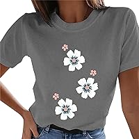 Sequin Tops for Women Plus Size Womens Round Neck Large Fashion Printing Short Sleeve Solid Color T Shirt Pull