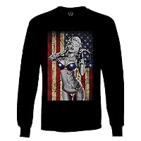 Marilyn Monroe Patriotic 4th of July American Flag Cool Graphic Hipster USA Stripes Summer Long Sleeve Men's