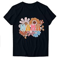 Cute Daisy Mom Shirt Women Mama Letter Print Tee Tops Summer Flower Graphic Mother Gift T-Shirts Short Sleeve Blouse