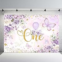 MEHOFOND 10x7ft Girls One Year Birthday Backdrop Purple Floral Little Miss Onederful Photography Background 1st Birthday Decorations Gold Glitter Spots Dessert Table Supplies