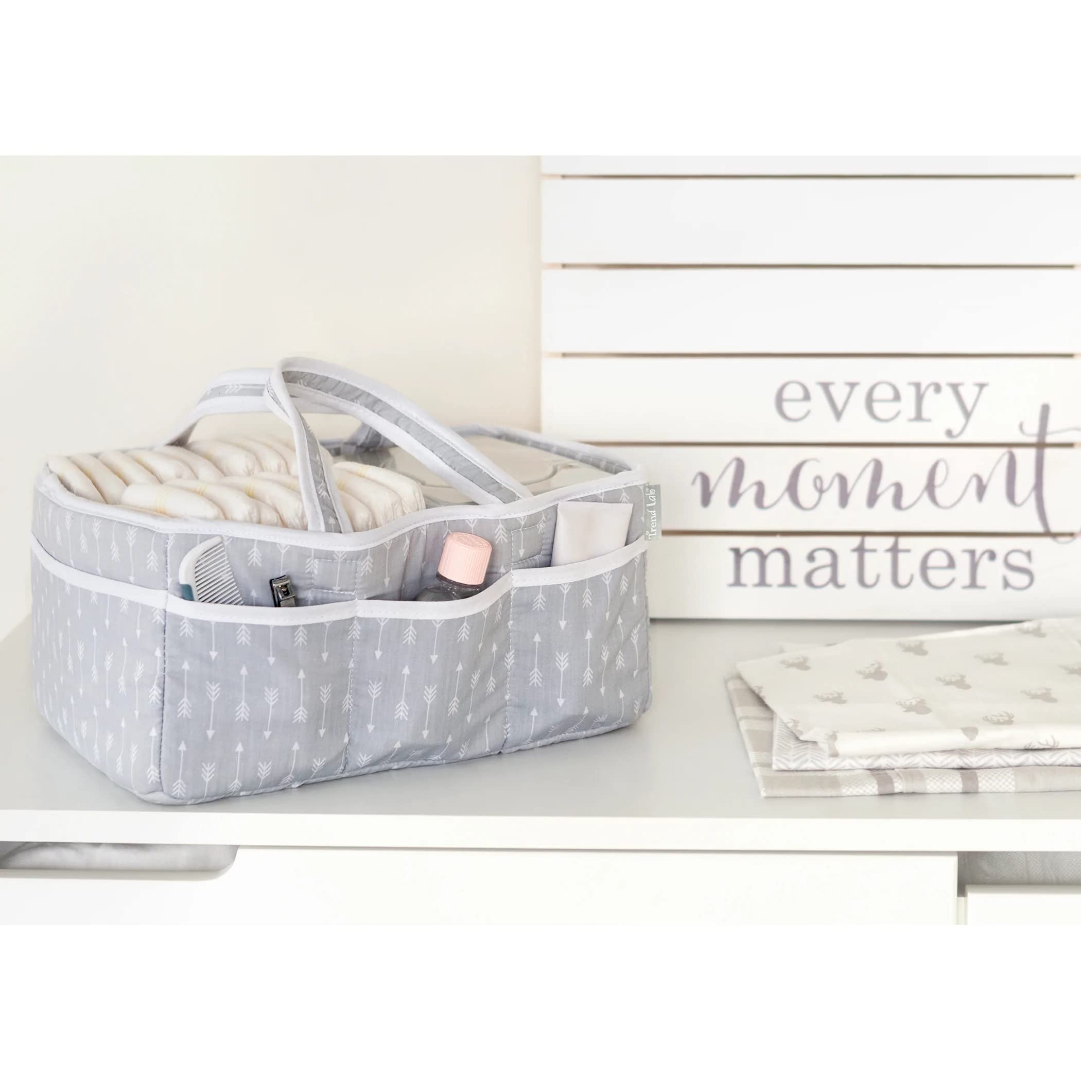 Trend Lab Gray Arrows Storage Caddy Diaper Organizer for Baby Nursery and Changing Table Accessories, 12 in x 6 in x 8 in