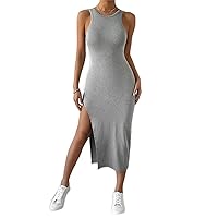 Dresses for Women 2022 Split Thigh Solid Dress (Color : Gray, Size : X-Small)