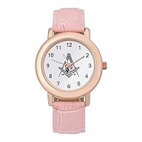Freemasonry Sacred Masonry Fashion Leather Strap Women's Watches Easy Read Quartz Wrist Watch Gift for Ladies