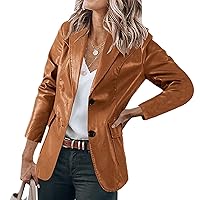 Women's Faux Leather Blazer Jackets Vintage Motorcycle Coat Long Sleeve Fashion Casual Dressy Pleather Suit Jacket