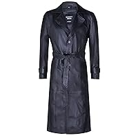 Men's Black Leather Classic Full Length Long Trench Coat