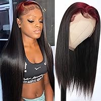 Beauty Forever Skunk Stripe Hair 99J Root 13X4 Lace Front Wigs Human Hair Colored Wig With Red Root, 10A 99J/1B Burgundy Lace Front Wigs Red Wine Silky Straight Transparent Lace Wig 22 Inch