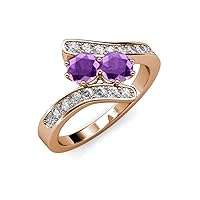 Amethyst 2 Stone Side Natural Diamonds Bypass Engagement Ring 1.98 ctw 14K Rose Gold