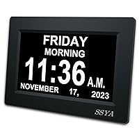 [Newest Version] 7 Inch Calendar Clock - 12 Alarm Options, Level 5 Auto Dimmable Display,Extra Large Impaired Vision Digital Clock with Non-Abbreviated Day & Month Alarm Clock (7 inch)