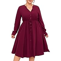KOJOOIN Women's Plus Size Button Down Maxi V Neck Sleeve Business Casual Work Polo Shirt Long Dress with Pockets