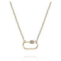 POMINA Gold Goemetric Fashion Necklace for Woman Carabiner Lock Chain Necklace Crystal CZ Lock Pendant Necklace Open Heart Cross Oval Butterfly Necklace for Women
