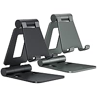 2 Pack Dual Folding Cell Phone Stand, Fully Adjustable Foldable Desktop Phone Holder Cradle Dock Compatible with Phone 14 13 12 Pro Xs Xs Max Xr X 8, All Phones - Black & Grey