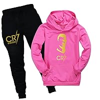 Casual 2 Piece Outfits for Boys Girls,Cristiano Ronaldo Hoodies and Sweatpants Sets Classic Sweatshirts with Pocket