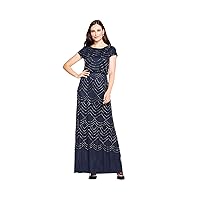 Adrianna Papell Women's Short Sleeve Blouson Beaded Gown