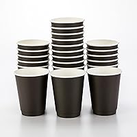 Restaurantware 500-CT Disposable Black 12-oz Hot Beverage Cups with Double Wall Design: No Need for Sleeves-Perfect for Cafes-Eco Friendly Recyclable Paper-Insulated-Wholesale Takeout Coffee Cup