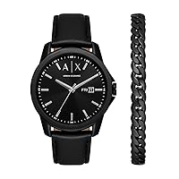 Armani Exchange Men's Watch 3-Hand Movement Weekday Date Stainless Steel Black AX7147SET, Black, Strap.