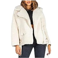 Women Lapel Fuzzy Fleece Casual Jackets 2023 Winter Fashion Sherpa Fluffy Zip Up Coats Long Sleeve Dressy Outerwear