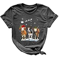 Christmas Shirts for Women Merry Christmas Santa Claus Funny Hoilday Print T-Shirts Graphic Tee Tops