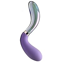 Vibra-Glass 10X Pari Dual Ended Artisan Glass & Premium Silicone G-Spot Vibrator with Bonus Velvet Storage Pouch for Women Men & Couples. Adult Vibration Toy for Clitoral Stimulation. Purple.