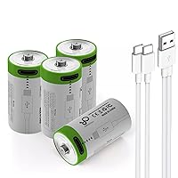 Rechargeable CR2 Lithium ion Battery, High Capacity 3.7V 300mAh Rechargeable RCR2 CR15H270 15270 Batteries, Fast Charge, 1200 Cycle with USB Type C Port Cable, Constant Output (4 Pack)