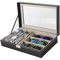 Watch Box Wooden 6 Slots Sunglasses Watches Display Lockable Storage Box With Glass Lid Black Watch Organizer Collection (Size : 33x20x8cm)