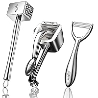 Premium Kitchen Tool Kit, Heavy Duty Manual Juicer + Meat Tenderizer + Y Peeler, Food Grade Stainless Steel Ultra Durable