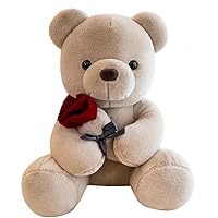 Teddy Bear Plush Stuffed Animal Valentines Day Teddy Bear with Rose,Cute Sweet Bear Great Gift for Your Loved One,Girlfriend Kids Birthday, Valentine, Christmas (9.84 inches, Brown)