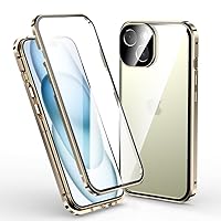 Screen Protector Case for iPhone 15 Plus Clear Full Body Protective Magnetic Cover with Camera Protector Buckle Metal Case - Yellow