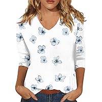 Women's 3/4 Sleeve Shirt Ladies Fashion V-Neck Blouse Summer Tunic Print Trendy 2024 Tee Tshirt