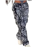 Womens Camo Cargo Pants Camouflage Print Hiking Long Pant Casual Workout Trousers Outdoor Combat Military Pants